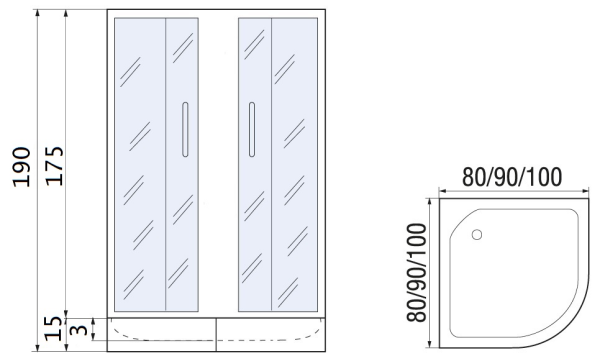 Душевой уголок с поддоном River DON LIGHT + 100/15 МТ, 100x100x176