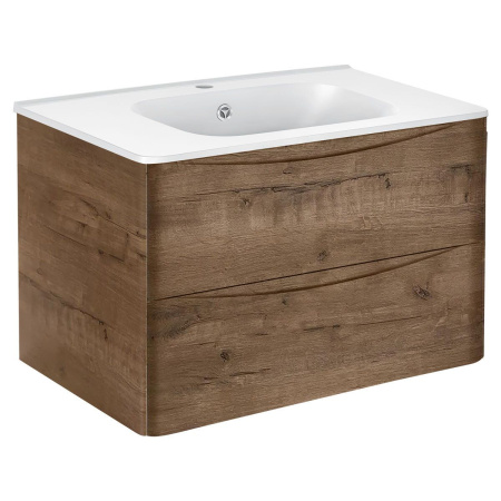 Тумба Vincea Paola 800 подвесная, 2 выкатных ящика soft close, V.Oak с умывальником VCB-2VP800W из искусственного камня, цвет белый