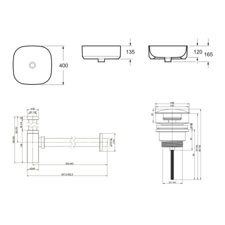 Комплект 3 в 1 Lavinia Boho Bathroom Sink 21520234: накладная фарфоровая раковина 40 см, металлический сифон, донный клапан