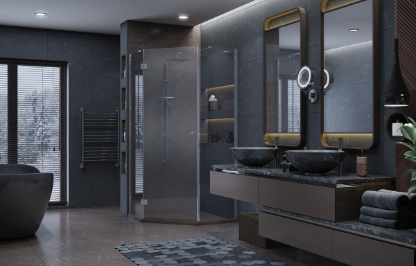 Душевой уголок Ambassador Diamond 12011111L-ST4, пятиугольный, линейный трап, 90х90