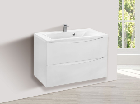 Тумба Vincea Mia 750 подвесная, 2 выкатных ящика soft close, G.White с умывальником VCB-3M750G из кварцевого камня, цвет серый