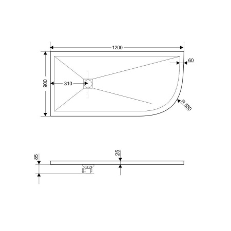 Душевой поддон асимметричный RGW ST/AL-W Белый (Комплект) 900x1200