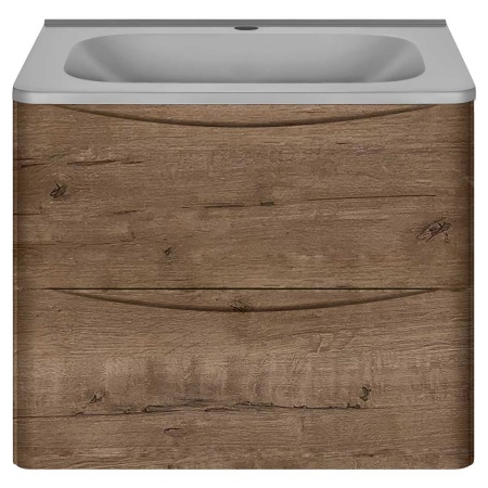 Тумба Vincea Paola 600 подвесная, 2 выкатных ящика soft close, V.Oak с умывальником VCB-2VP600G из кварцевого камня, цвет серый