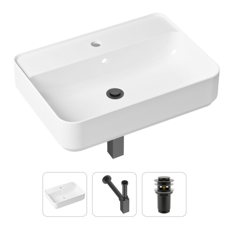Комплект 3 в 1 Lavinia Boho Bathroom Sink 21520341: накладная фарфоровая раковина 60 см, металлический сифон, донный клапан