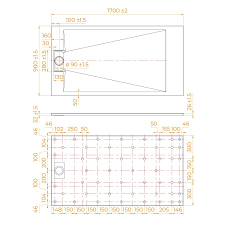 Душевой поддон прямоугольный RGW TUS-W Белый, 900x1700