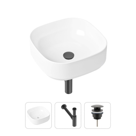Комплект 3 в 1 Lavinia Boho Bathroom Sink 21520254: накладная фарфоровая раковина 40 см, металлический сифон, донный клапан