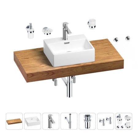 Раковина 43 см со столешницей 100 см Wellsee Graceful Pro 201012231 в наборе 10 в 1: столешница, раковина, смеситель, сифон, донный клапан, угловые вентили, аксессуары (цвет хром)