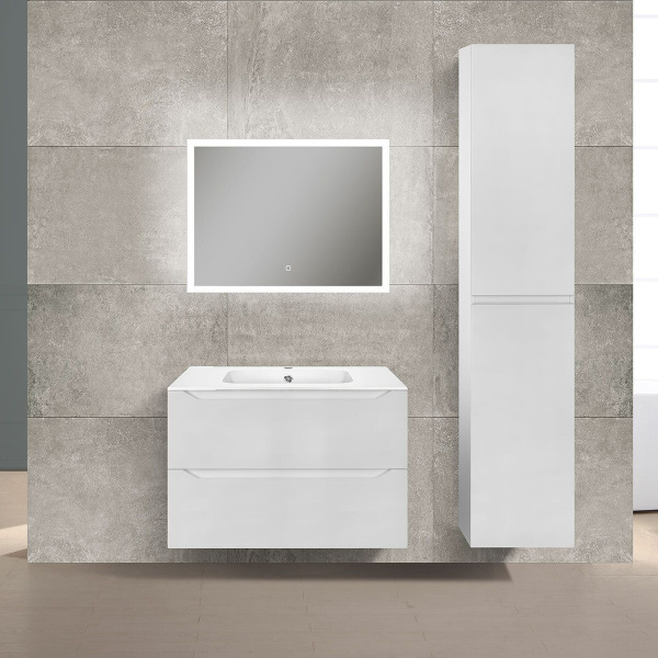 Тумба Vincea Norma 800 подвесная, 2 выкатных ящика soft close, G.White с умывальником VCB-2N800W из искуственного камня, цвет белый