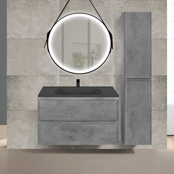 Тумба Vincea Vico 800 подвесная, 2 выкатных ящика soft close, Beton с умывальником VCB-2VP800B из искусственного камня, цвет черный