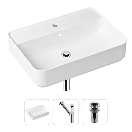 Комплект 3 в 1 Lavinia Boho Bathroom Sink 21520359: накладная фарфоровая раковина 60 см, металлический сифон, донный клапан