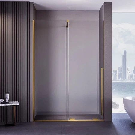 Душевая дверь Veconi Premium Trento PTDW-50G, 1000x2000, брашированное золото, стекло прозрачное