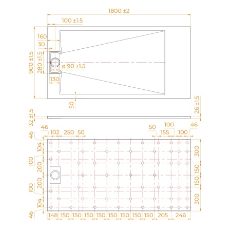 Душевой поддон прямоугольный RGW TUS-W Белый, 900x1800