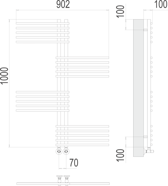 Полотенцесушитель водяной TERMINUS Европа П20 70х1000  в комплекте с вентилями 3/4 на 1/2