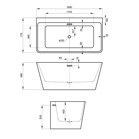 Акриловая ванна в наборе 3 в 1: отдельностоящая ванна, ножки, экран Wellsee Graceful Pro 230902000