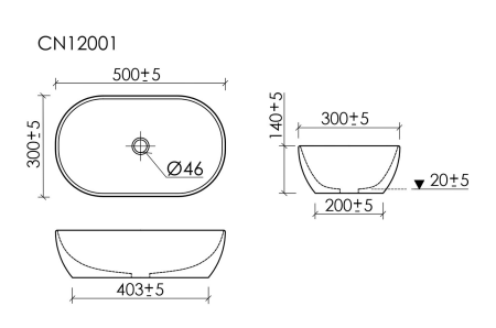 Раковина Ceramicanova Твист (Twist) накладная овальной формы 500x300x140 белый CN12001