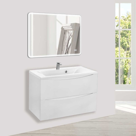 Тумба Vincea Mia 750 подвесная, 2 выкатных ящика soft close, G.White с умывальником VCB-3M750G из кварцевого камня, цвет серый