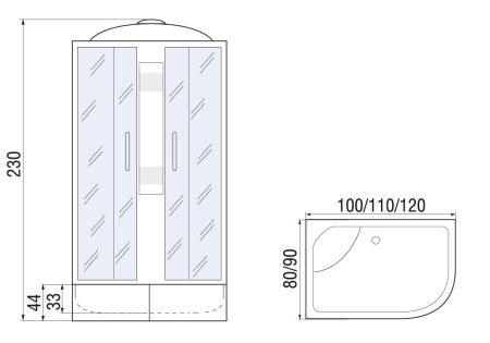 Душевая кабина River NARA XL 100/80/44 MT L, 100x80x230
