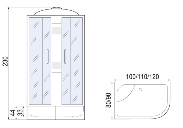 Душевая кабина River NARA XL 120/90/44 MT R, 120x90x230