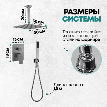 Душевая система скрытого монтажа Grocenberg GB5089BG-4 Графит