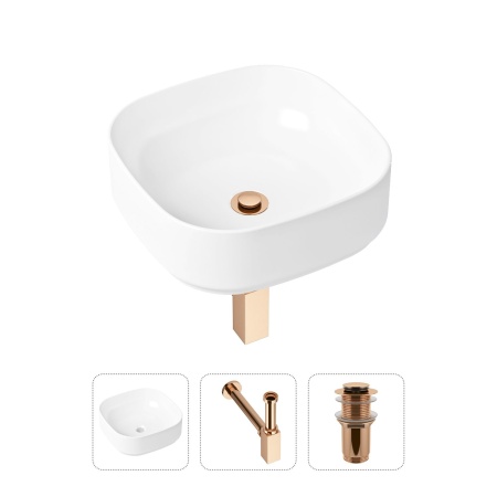 Комплект 3 в 1 Lavinia Boho Bathroom Sink 21520237: накладная фарфоровая раковина 40 см, металлический сифон, донный клапан