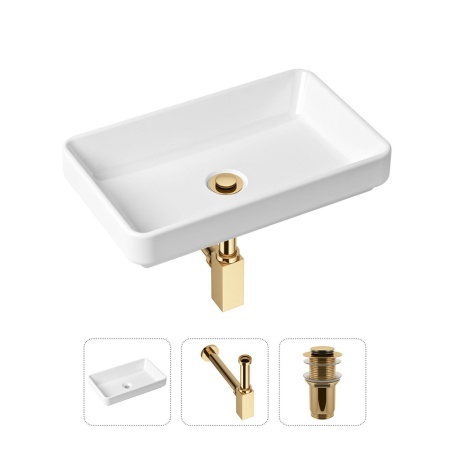 Комплект 3 в 1 Lavinia Boho Bathroom Sink 21520127: накладная фарфоровая раковина 55 см, металлический сифон, донный клапан