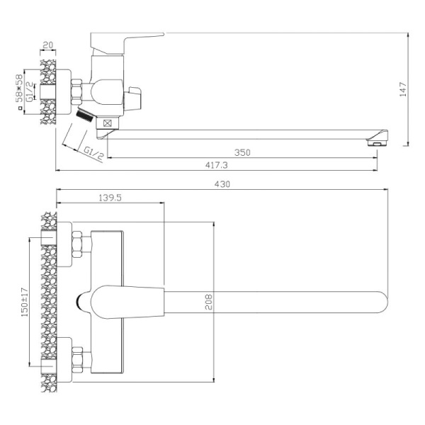 Смеситель для ванны WesnaArt BRIZ BRI20-320, хром