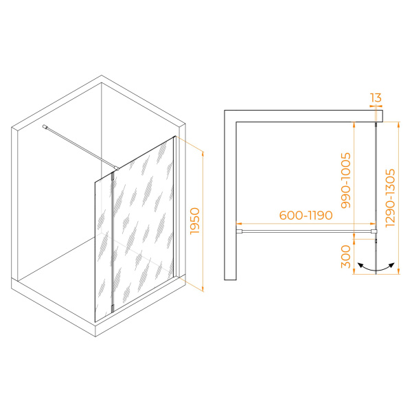 Душевая перегородка RGW WA-051Gb (WA-010Gb + Z-071Gb) 1000