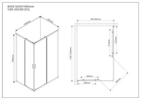 Душевой уголок Vincea Scala VSS-2SC8012CL, 1200*800, хром, стекло прозрачное