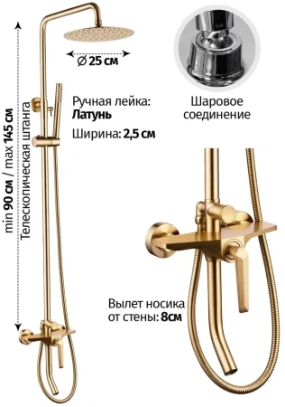 Душевая система Grocenberg GB7025 Золото матовый