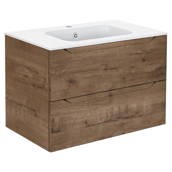 Тумба Vincea Norma 800 подвесная, 2 выкатных ящика soft close, V.Oak с умывальником VCB-2N800W из искуственного камня, цвет белый