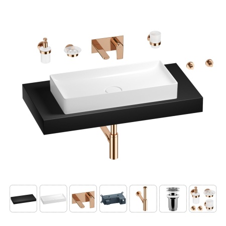Раковина 75 см со столешницей 100 см Wellsee Pure BY Wellsee 201011664 в наборе 9 в 1: столешница, раковина, встраиваемый смеситель, сифон, выпуск, аксессуары (цвет набора розовое золото)