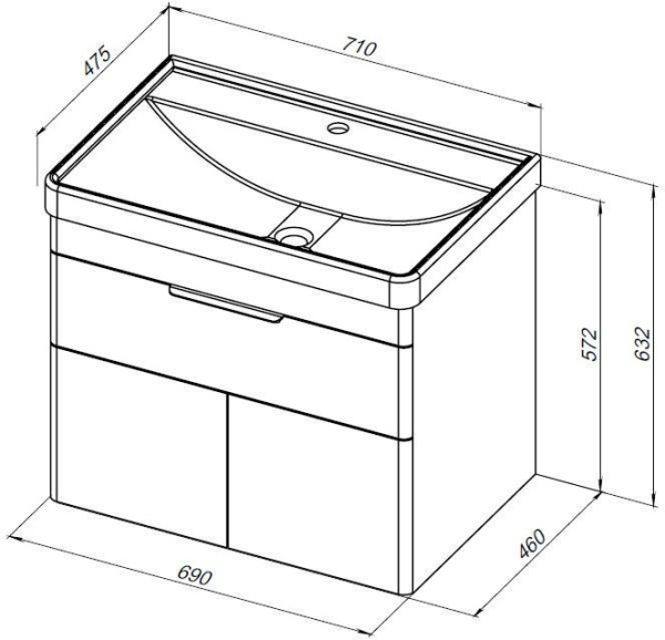Тумба под раковину Aquanet Ирис new 710 белый глянец (1 ящик, 2 дверцы)