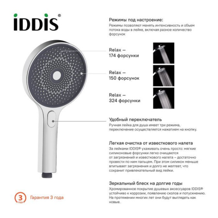 Лейка для душа IDDIS SpaHome хром SPA3F0Ci18