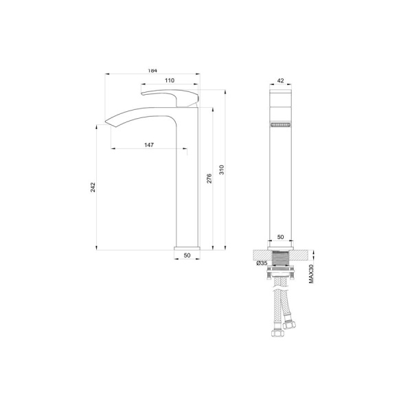 Смеситель для раковины высокий WONZON & WOGHAND, Хром (WW-88239009-CR)