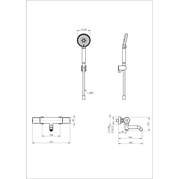 Смеситель для ванны с душем и термостатом WONZON & WOGHAND, Темный графит (WW-A2006-A1-BGG)