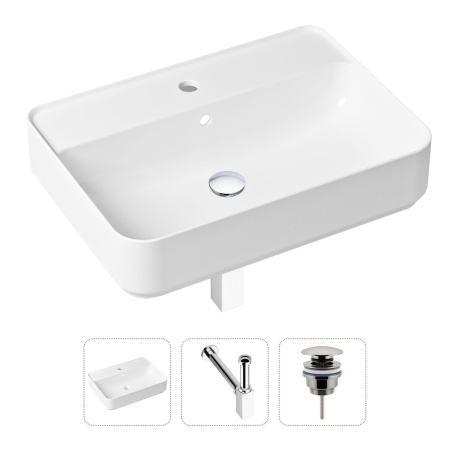 Комплект 3 в 1 Lavinia Boho Bathroom Sink 21520340: накладная фарфоровая раковина 60 см, металлический сифон, донный клапан