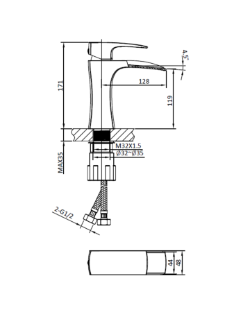 Смеситель для раковины ALTROBAGNO Каската (Cascata) 0111 BiCr
