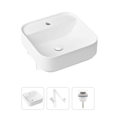 Комплект 3 в 1 Lavinia Boho Bathroom Sink 21520324: накладная фарфоровая раковина 42 см, металлический сифон, донный клапан