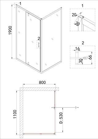Душевое ограждение Niagara Nova NG-43-11AG-A80G 110x80x190 прямоугольник, дверь распашная