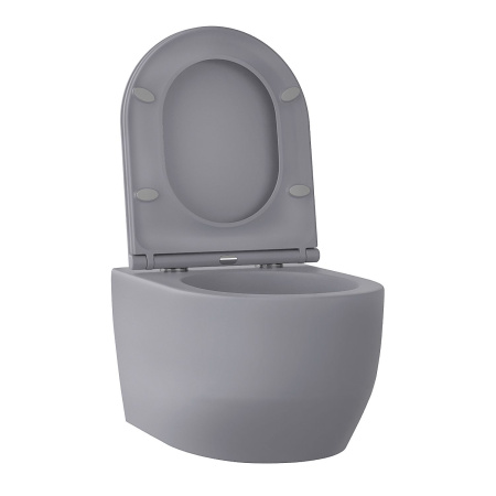 Безободковый подвесной унитаз в наборе 2 в 1: чаша подвесного унитаза, быстросъемное сиденье микролифт, цвет матовый серый Wellsee Croquis 182614001