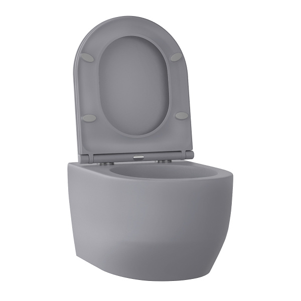 Безободковый подвесной унитаз в наборе 2 в 1: чаша подвесного унитаза, быстросъемное сиденье микролифт, цвет матовый серый Wellsee Croquis 182614001