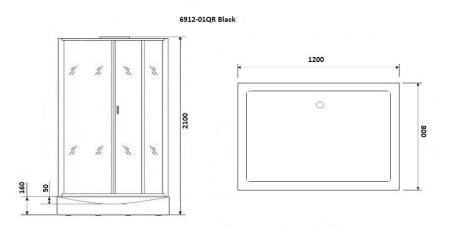 Душевая кабина Niagara Premium NG-6912-01QR BLACK 120х80х210, низкий поддон 16 см, стекло тонированное