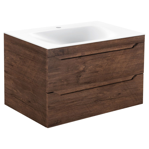 Тумба Vincea Fine 800 подвесная, 2 выкатных ящика soft close, R.Wood с умывальником VCB-1F800W из искусственного камня, цвет белый