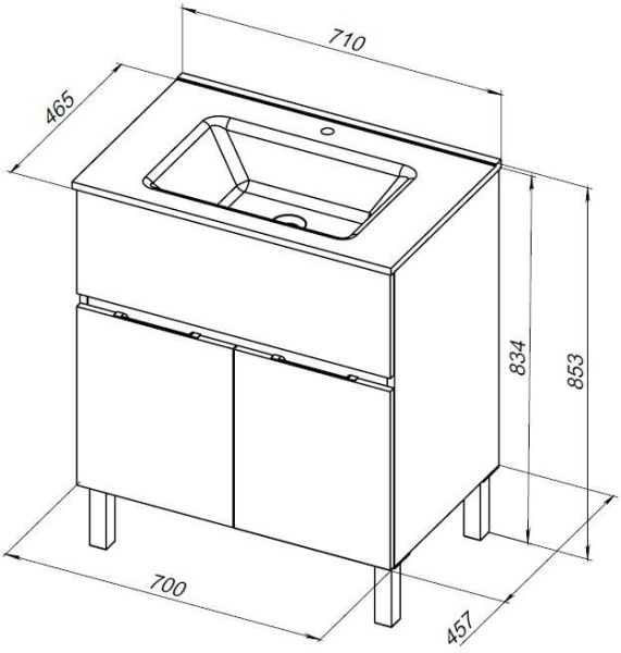 Тумба под раковину Aquanet Алвита New 70 1 ящик, 2 дверцы, белый матовый