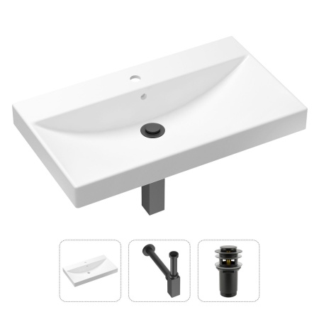Комплект 3 в 1 Lavinia Boho Bathroom Sink 21520612: врезная фарфоровая раковина 80 см, металлический сифон, донный клапан