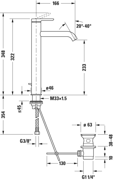 Смеситель Duravit C.1 однорычажный для раковины XL с донным клапаном C11040002010