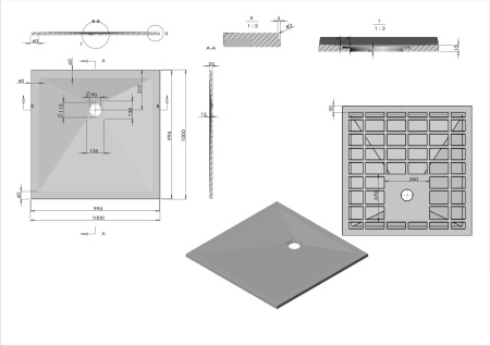 Поддон для душа из искусственного камня Vincea VST-4SR1010A, 1000*1000*25, антрацит