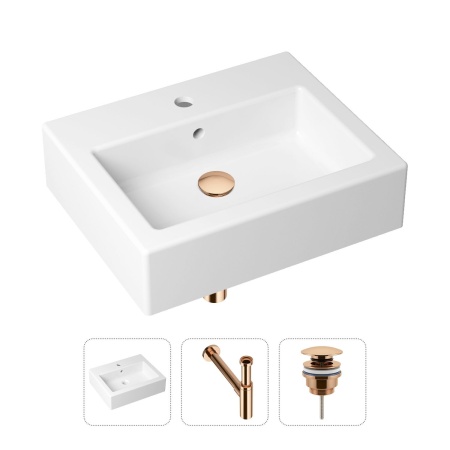 Комплект 3 в 1 Lavinia Boho Bathroom Sink 21520691: накладная фарфоровая раковина 50.5 см, металлический сифон, донный клапан