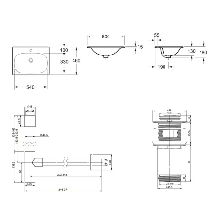 Комплект 3 в 1 Lavinia Boho Bathroom Sink 21520463: врезная фарфоровая раковина 60 см, металлический сифон, донный клапан