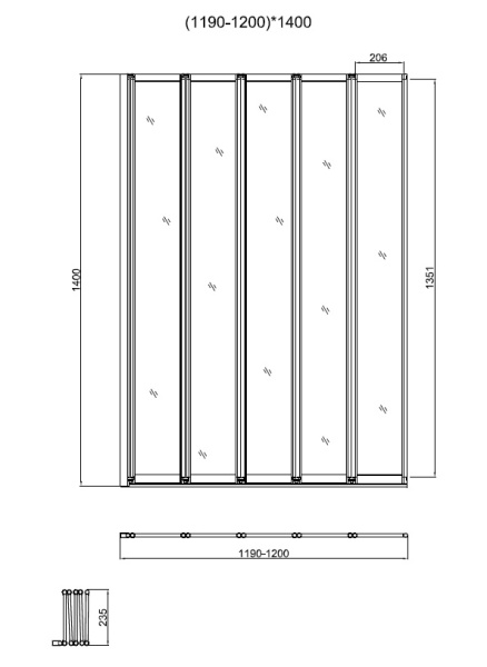 Душевая шторка на ванну Vincea VSB-32120CL, 1200*1400, хром, стекло прозрачное